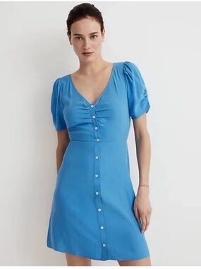 Madewell Retro Button down puffed short sleeve blue mini dress women’s Sz 8